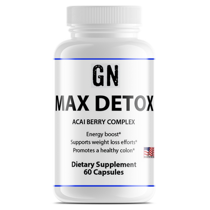 Supplement bottle labeled 'GN Max Detox' on a white background