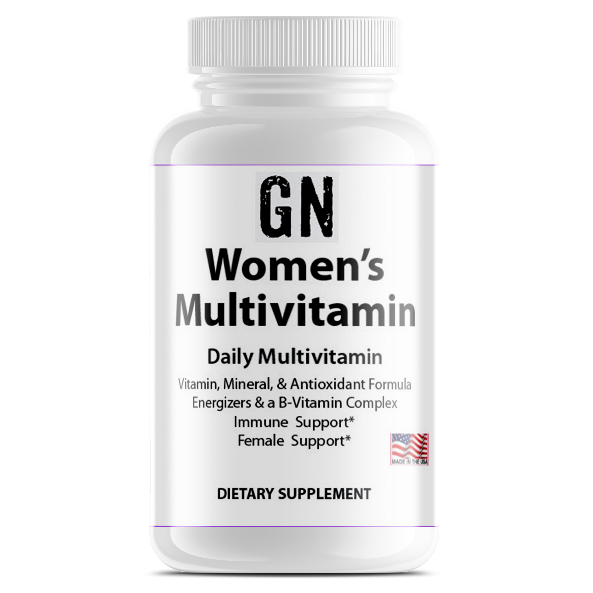 Bottle of GN Women's Multivitamin on a white background