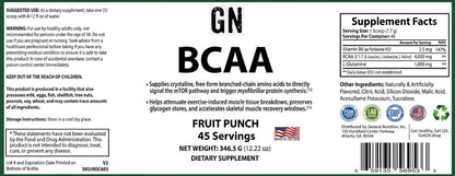 Supplement Label for BCAA Fruit Punch dietary supplement