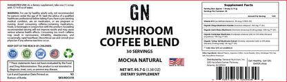 Supplement Label for Mushroom Coffee Blend dietary supplement