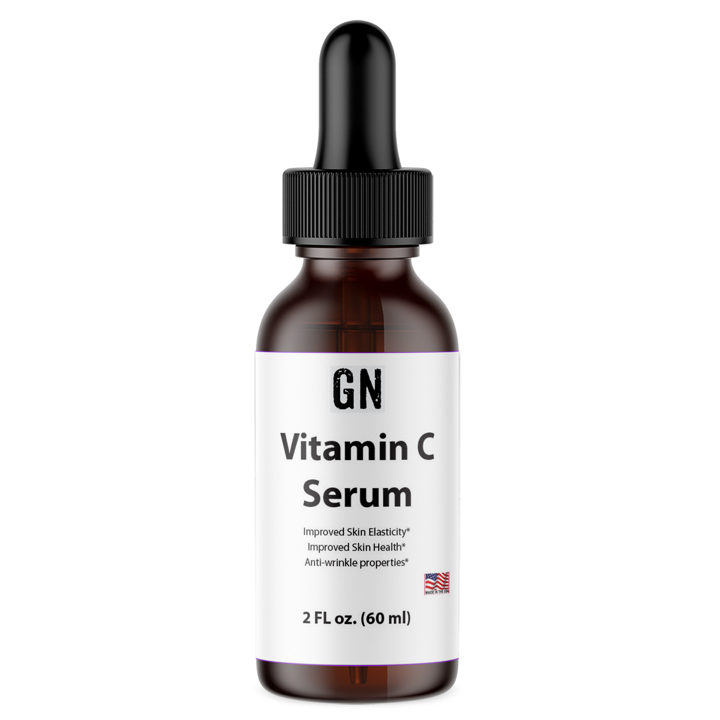 Vitamin C serum bottle with dropper on a white background