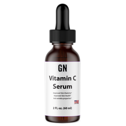 Vitamin C serum bottle with dropper on a white background