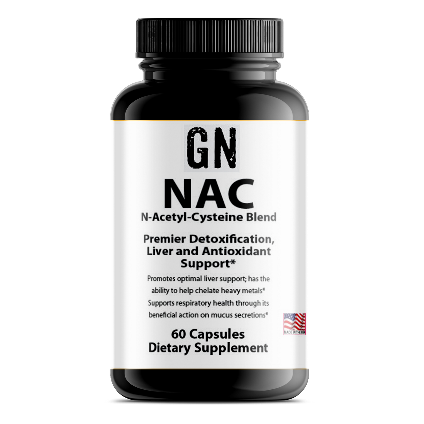 Supplement bottle labeled 'GN NAC' on a white background