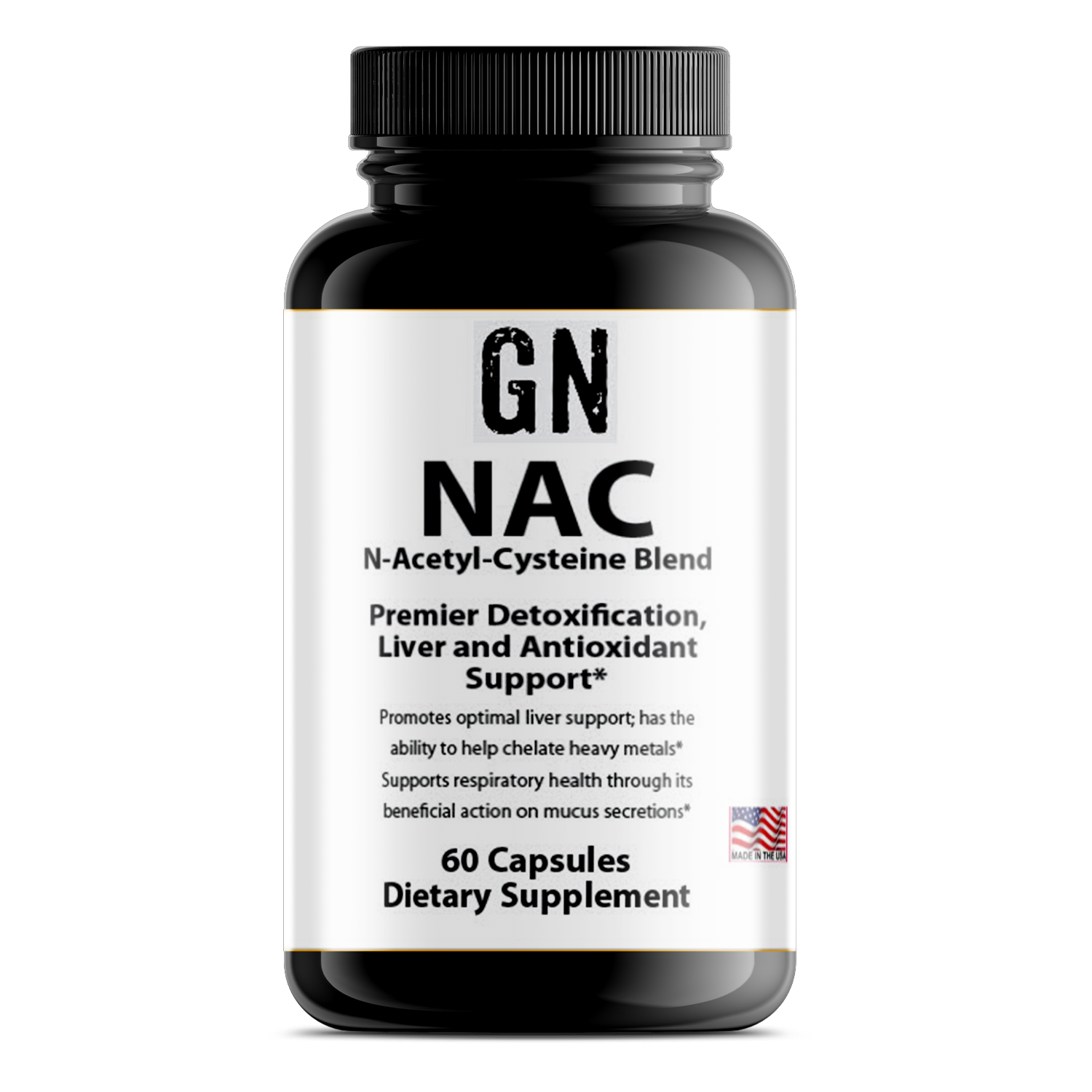 Supplement bottle labeled 'GN NAC' on a white background
