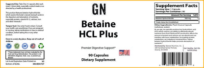 Supplement Label for Betaine HCL Plus