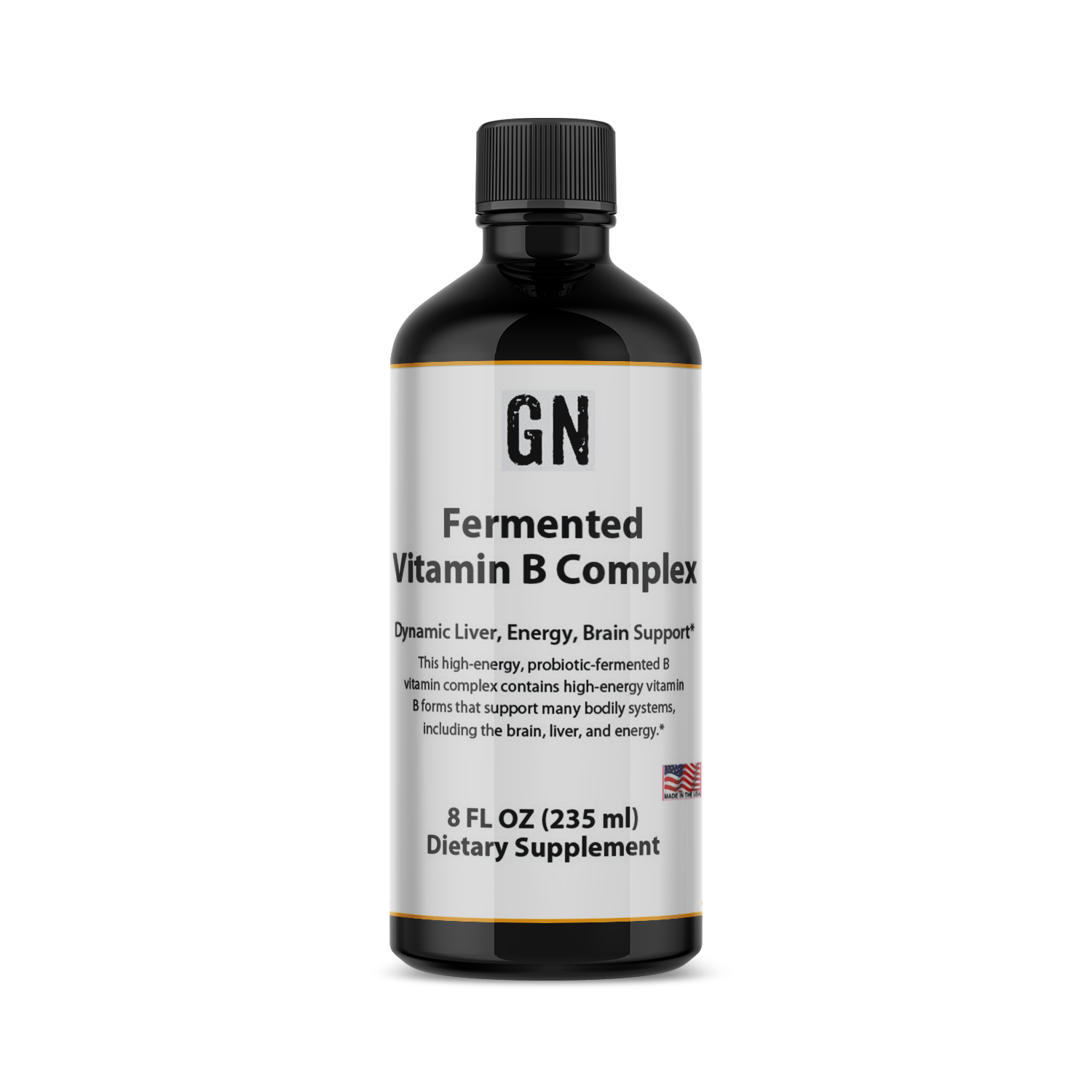 Vitamin B complex supplement bottle with label on a white background