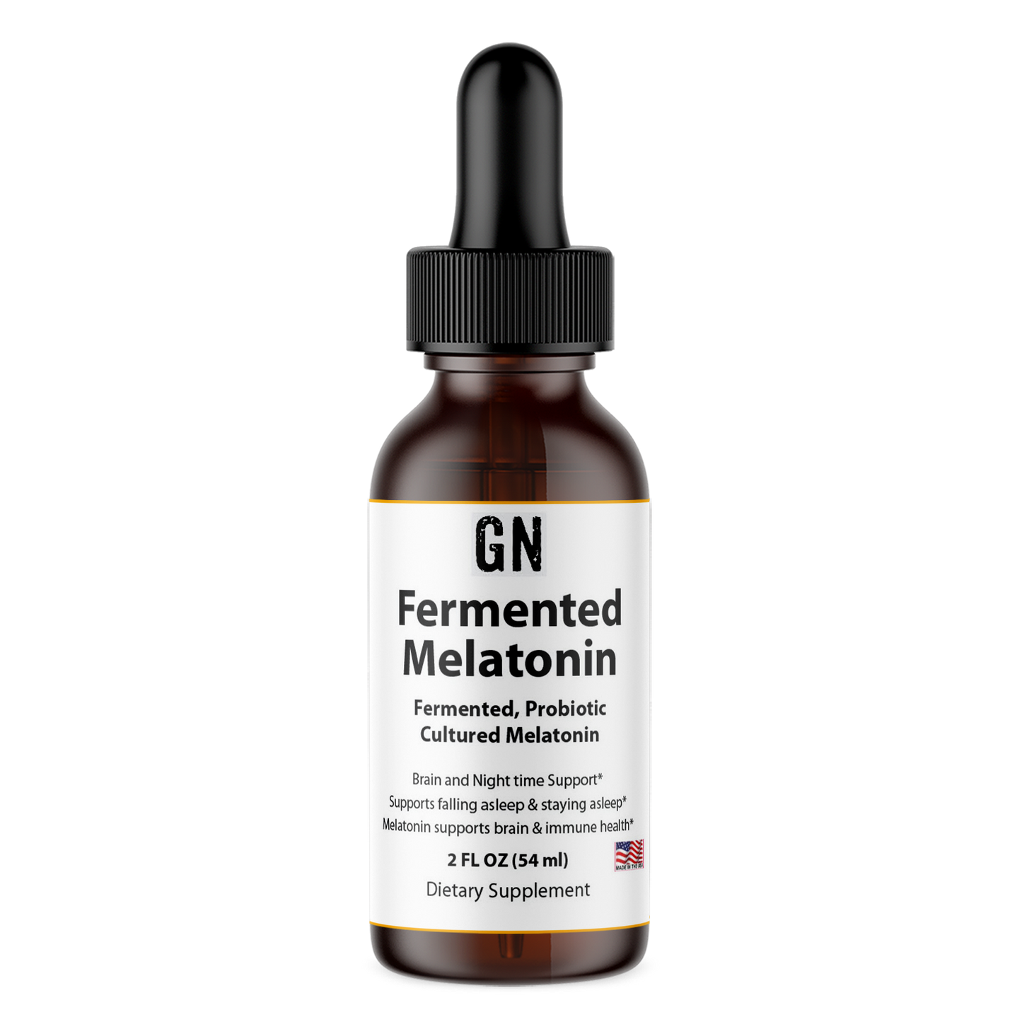 Bottle of GN Fermented Melatonin on a white background