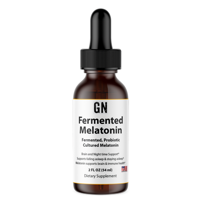 Bottle of GN Fermented Melatonin on a white background