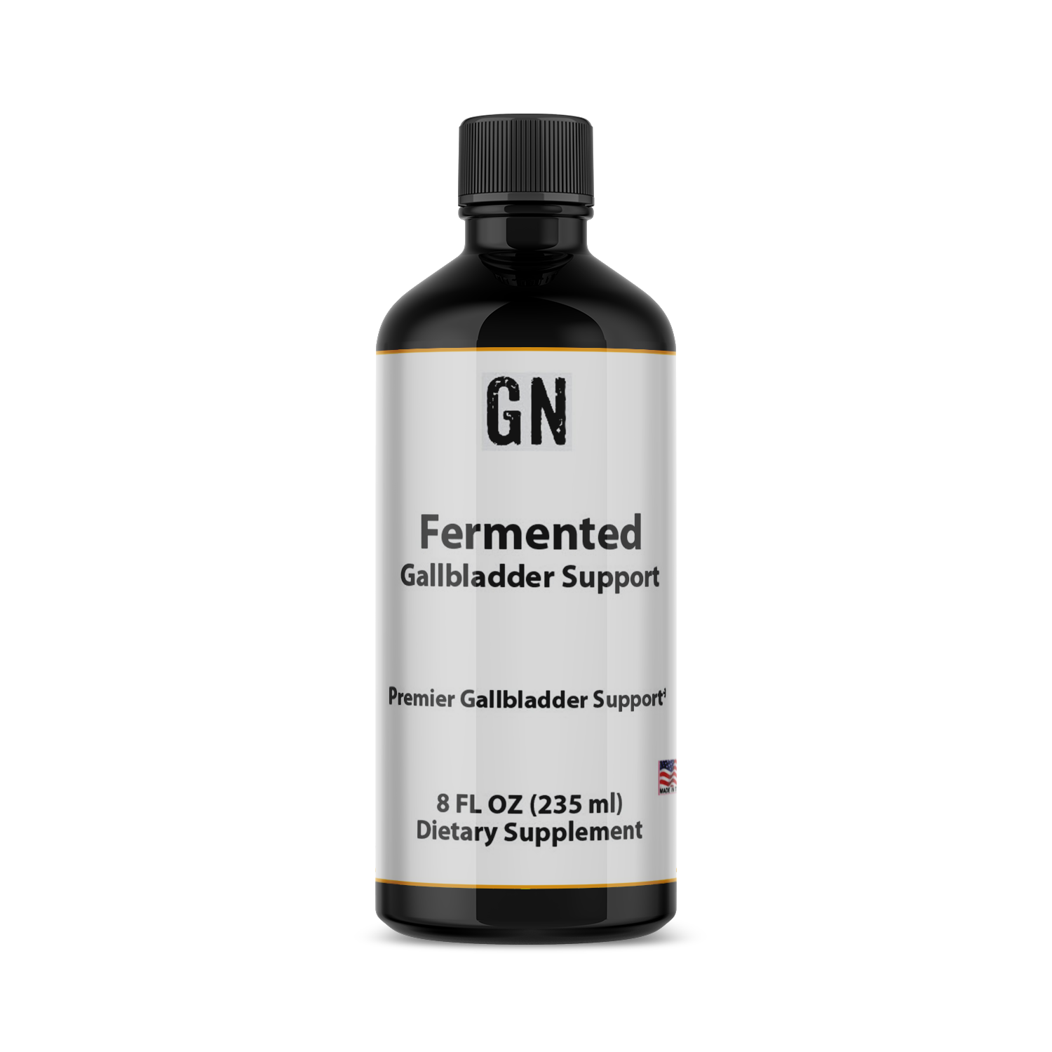Supplement bottle labeled 'GN Fermented Gallbladder Support' on a white background