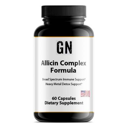 Supplement bottle labeled 'GN Allicin Complex Formula' on a white background
