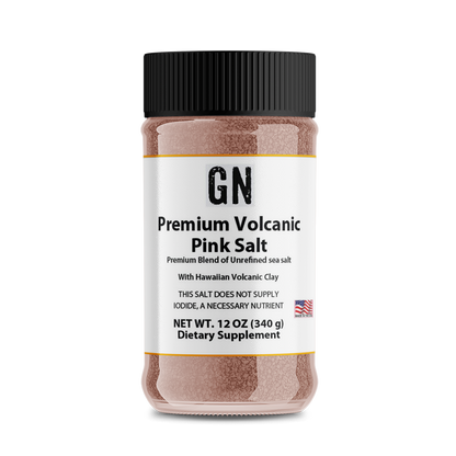 Jar of GN Premium Volcanic Pink Salt on a white background