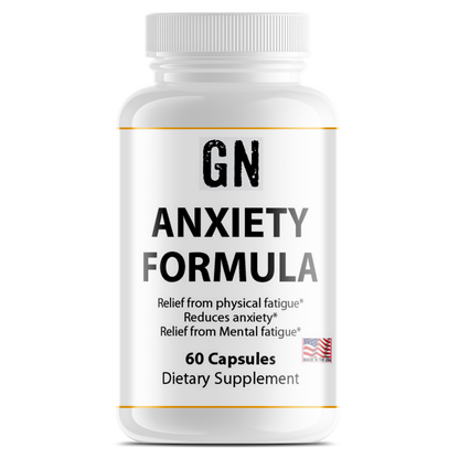 Supplement bottle labeled 'GN Anxiety Formula' on a white background