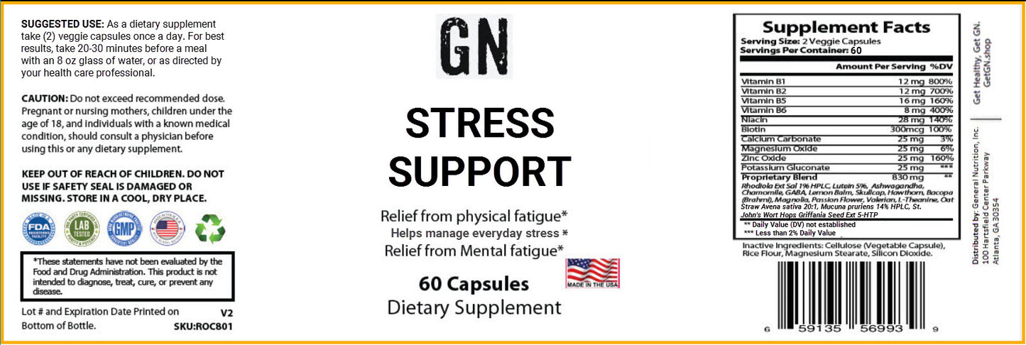 Supplement Label Stress Support Capsules