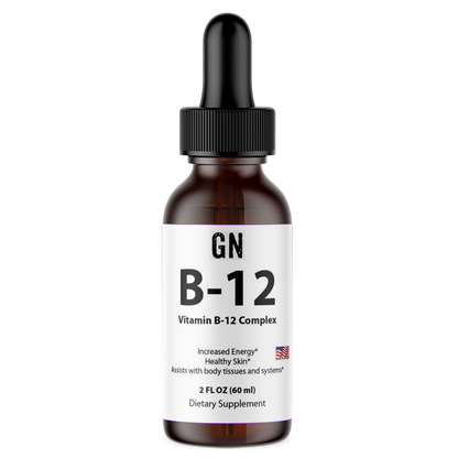Vitamin B-12 complex dropper bottle with label on a white background