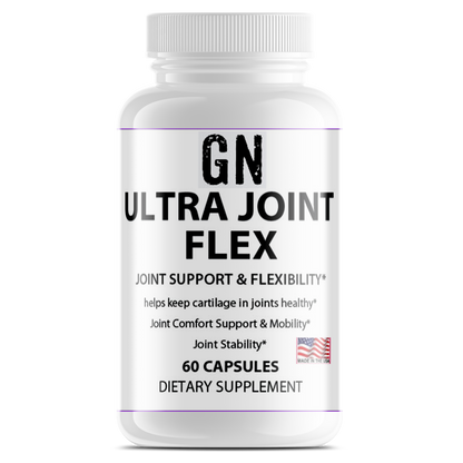 Supplement bottle labeled 'GN Ultra Joint Flex' on a white background