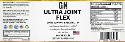 Supplement label for GN Ultra Joint Flex showing ingredients and nutritional information.