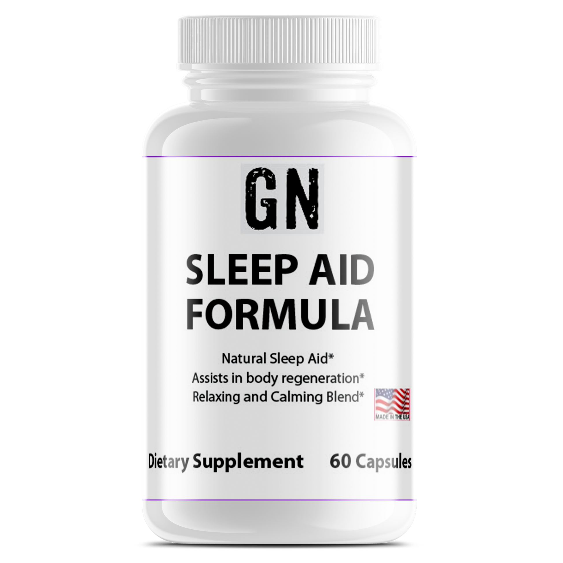 Supplement bottle labeled 'GN Sleep Aid Formula' on a white background