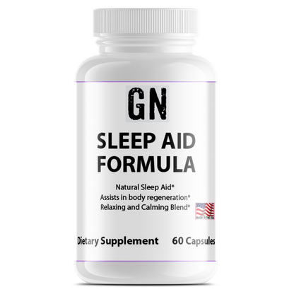 Supplement bottle labeled 'GN Sleep Aid Formula' on a white background