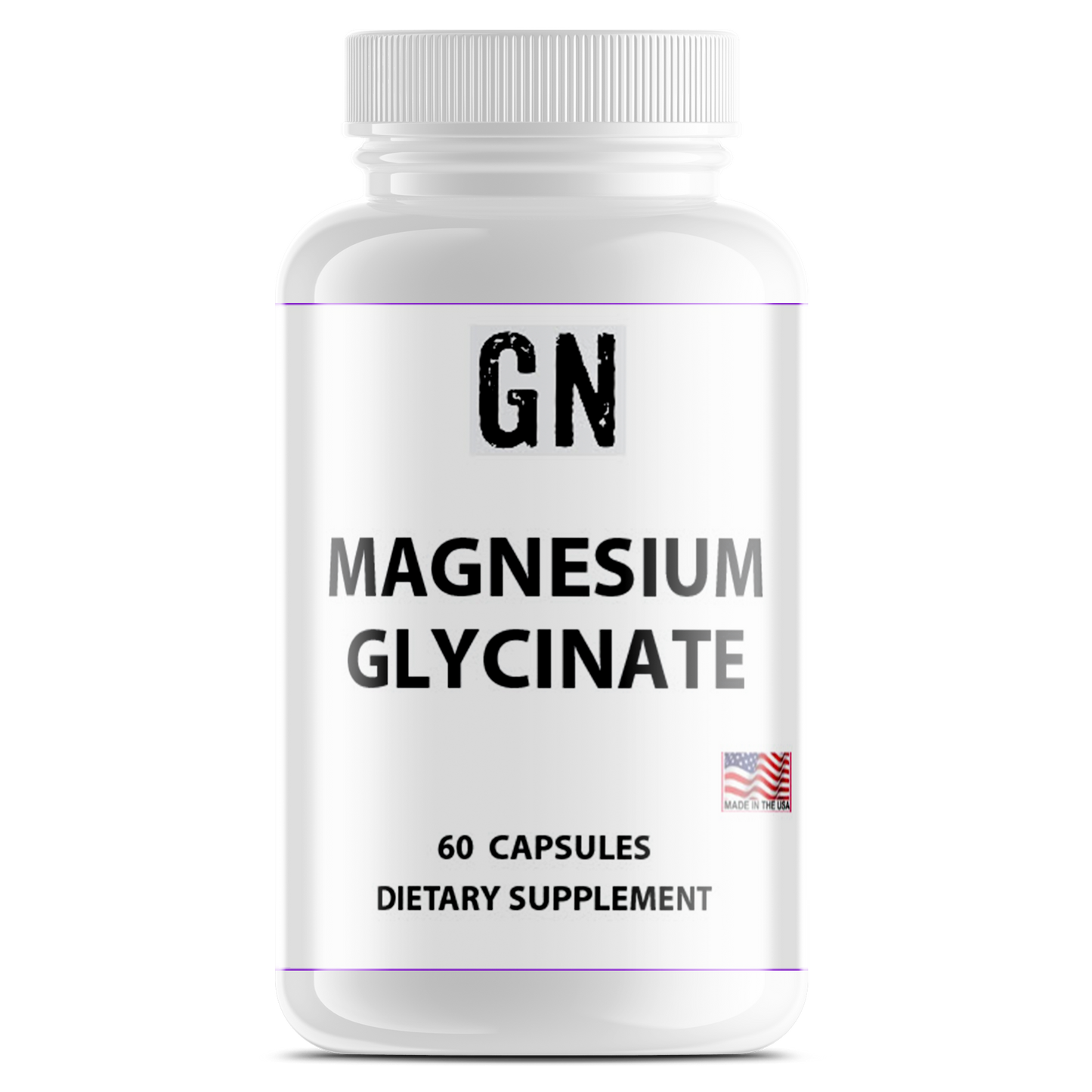 Supplement bottle labeled 'GN Magnesium Glycinate' on a white background