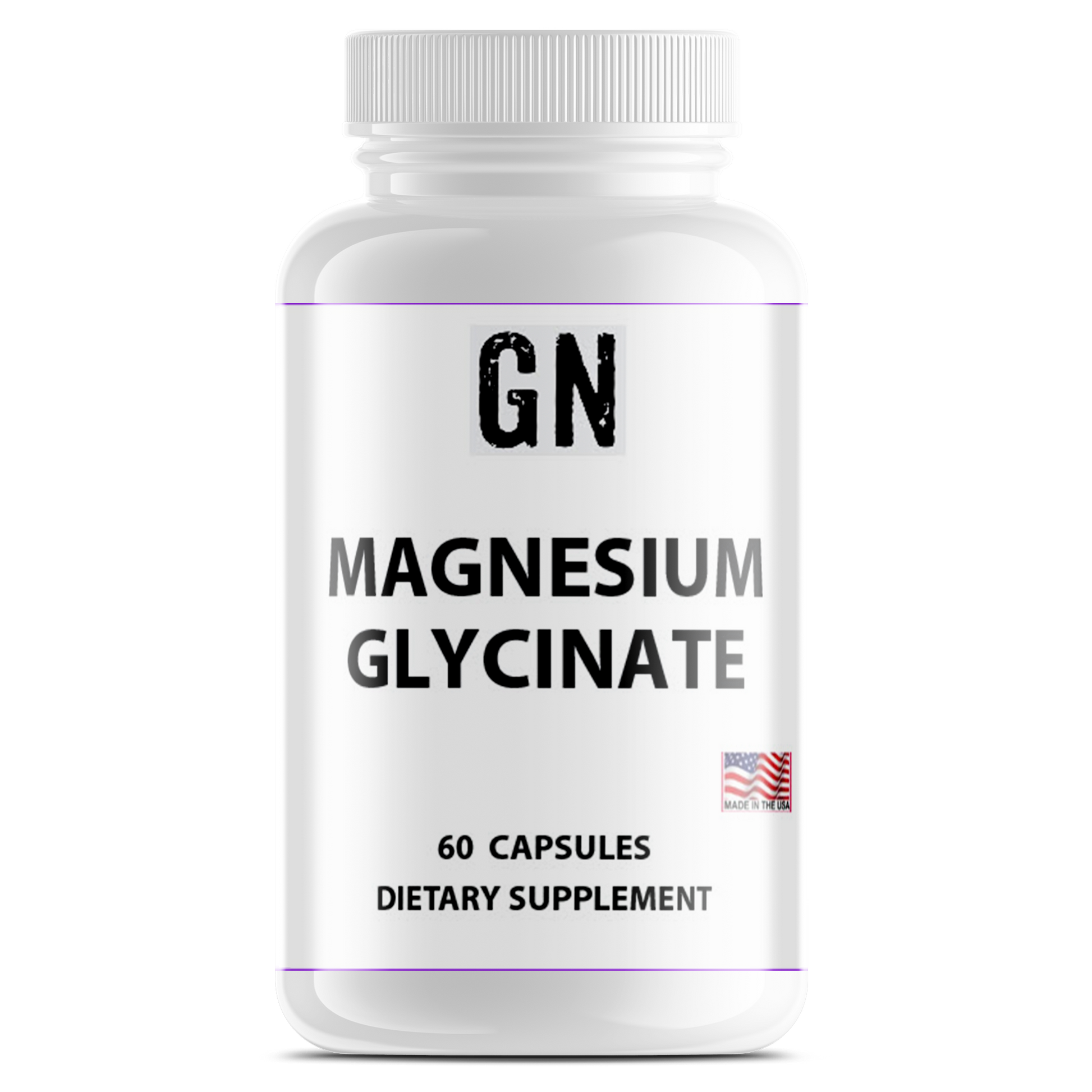 Supplement bottle labeled 'GN Magnesium Glycinate' on a white background