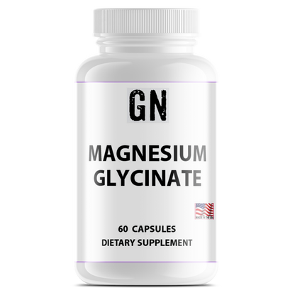 Supplement bottle labeled 'GN Magnesium Glycinate' on a white background