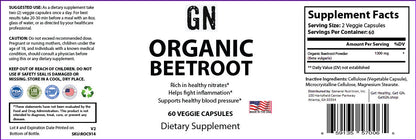 Supplement Label for Organic BeetRoot Capsules