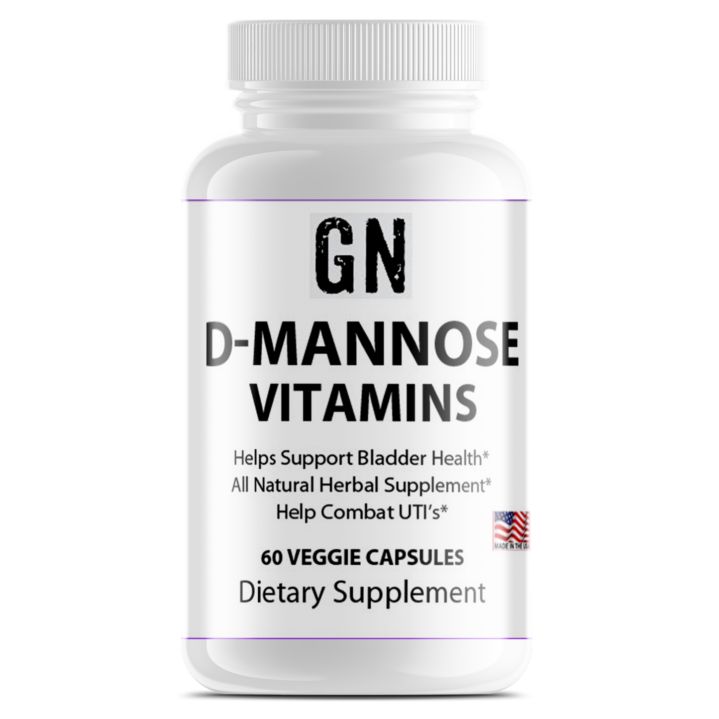 Supplement bottle labeled 'D-Mannose Vitamins' on a white background
