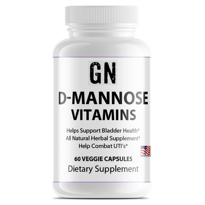 Supplement bottle labeled 'D-Mannose Vitamins' on a white background
