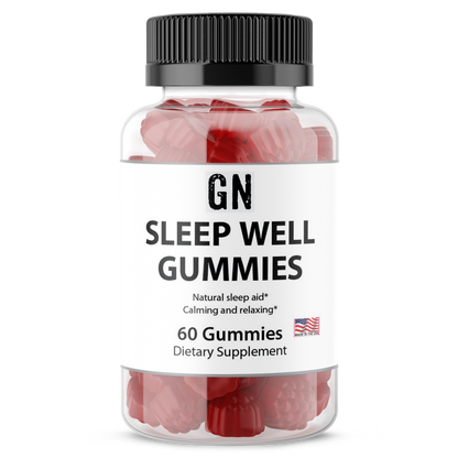 Bottle of GN Sleep Well Gummies with a white label on a white background