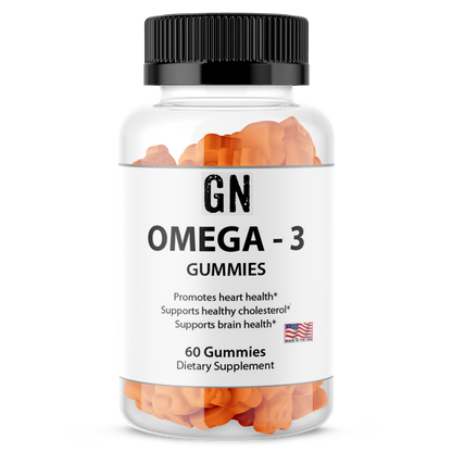Bottle of GN Omega-3 Gummies on a white background