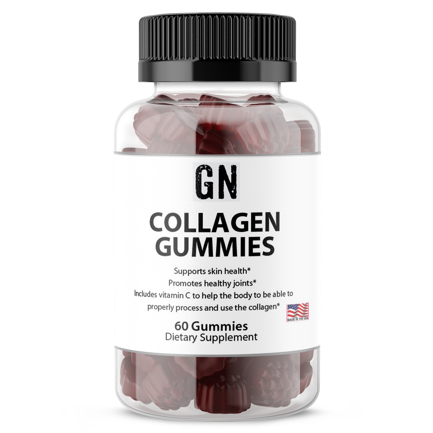 Bottle of GN Collagen Gummies on a white background