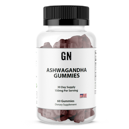 Bottle of GN Ashwagandha Gummies on a white background