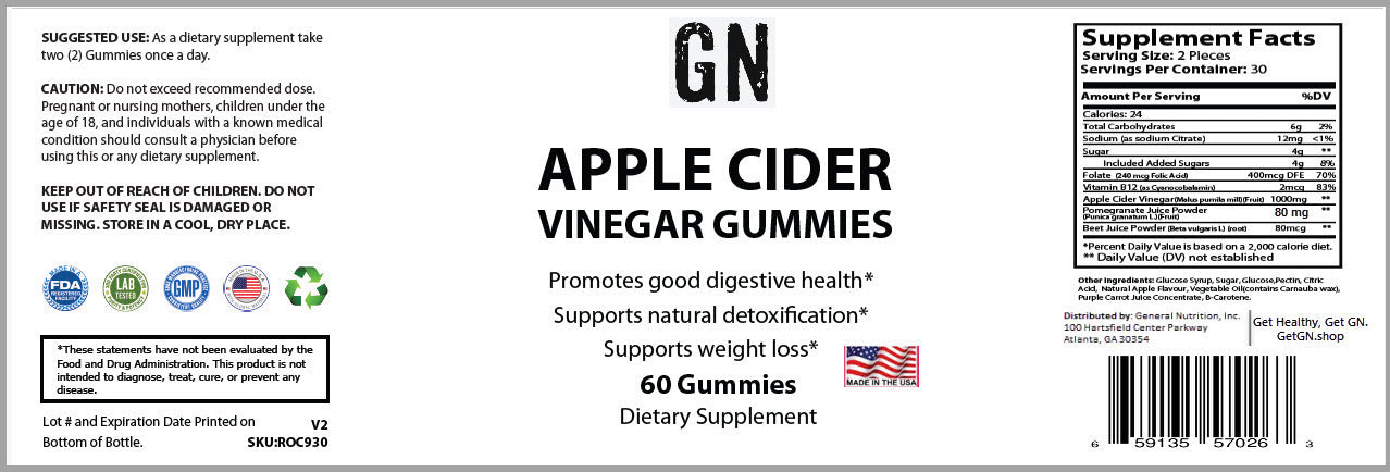 Label of Apple Cider Vinegar Gummies with supplement facts and branding details.