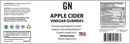 Label of Apple Cider Vinegar Gummies with supplement facts and branding details.