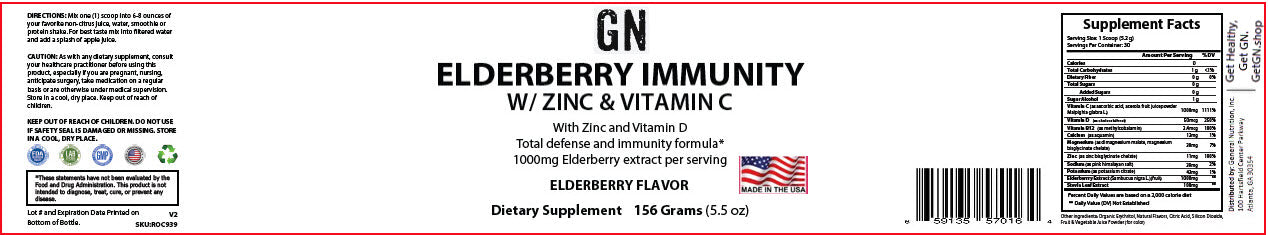 Elderberry immunity supplement label with nutritional information and branding.