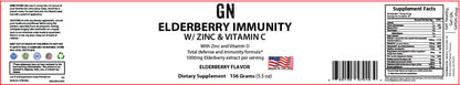Elderberry immunity supplement label with nutritional information and branding.