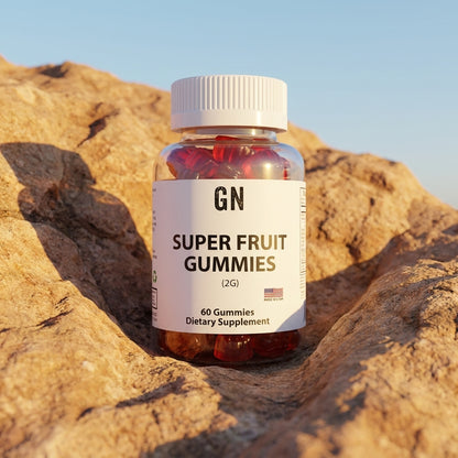 SUPER FRUIT GUMMIES– COA-Verified | GetGN | Use the selected product image as the exact product identity and material reference, not as a composition to copy.