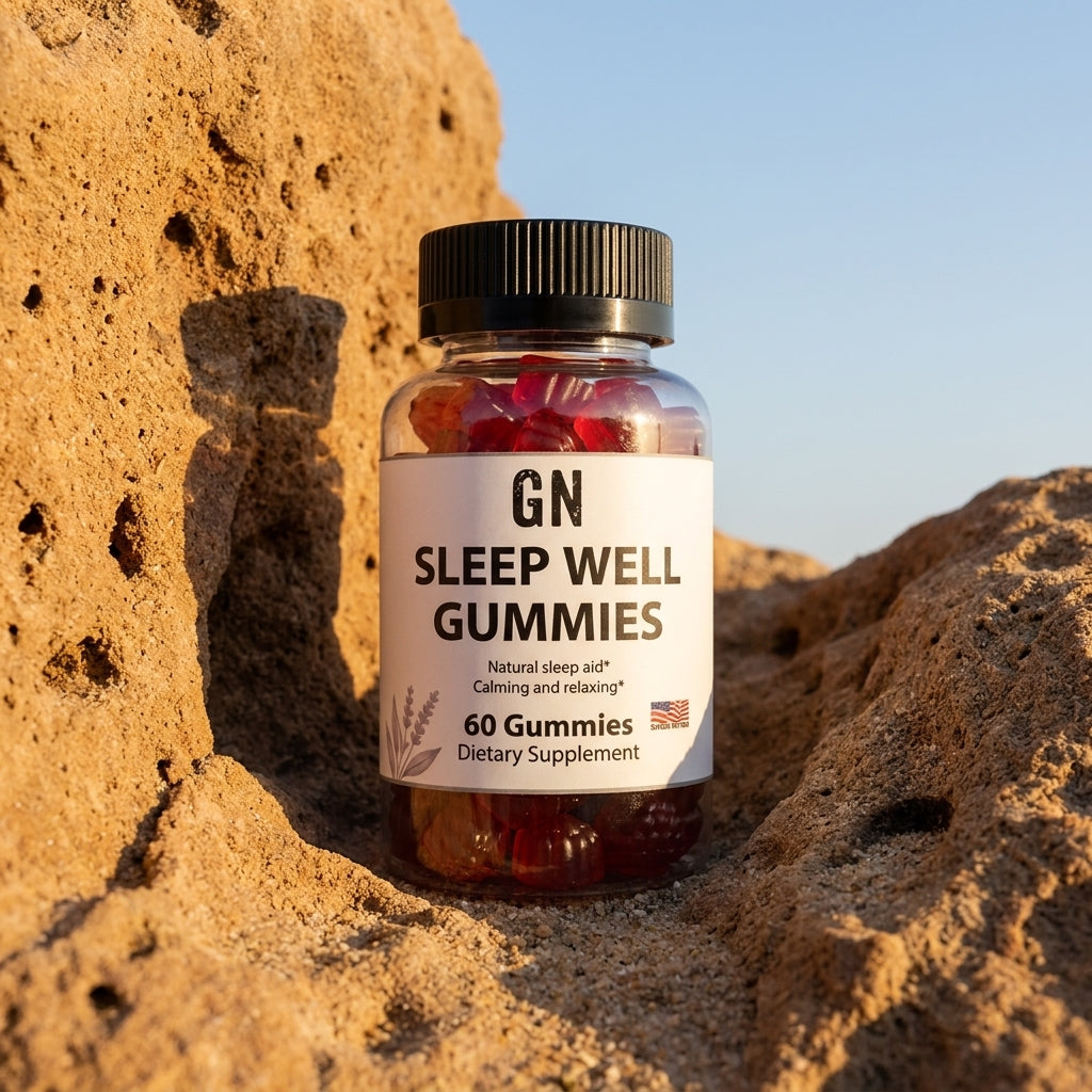 Sleep Well Gummies – 99.5% Purity | COA-Verified Sleep Aid | GetGN | Use the selected product image as the exact product identity and material reference, not as a composition to copy.
