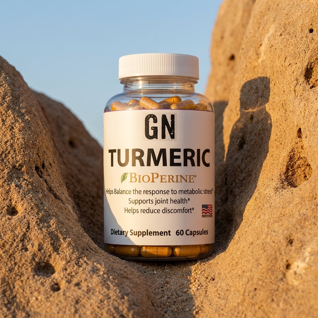 Turmeric Curcumin 650mg + BioPerine – 99.5% Purity | GetGN | Use the selected product image as the exact product identity and material reference, not as a composition to copy.
