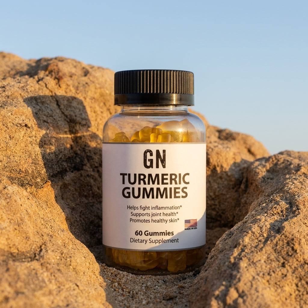 Turmeric Gummies – 99.5% Purity | COA-Verified | GetGN | Use the selected product image as the exact product identity and material reference, not as a composition to copy.