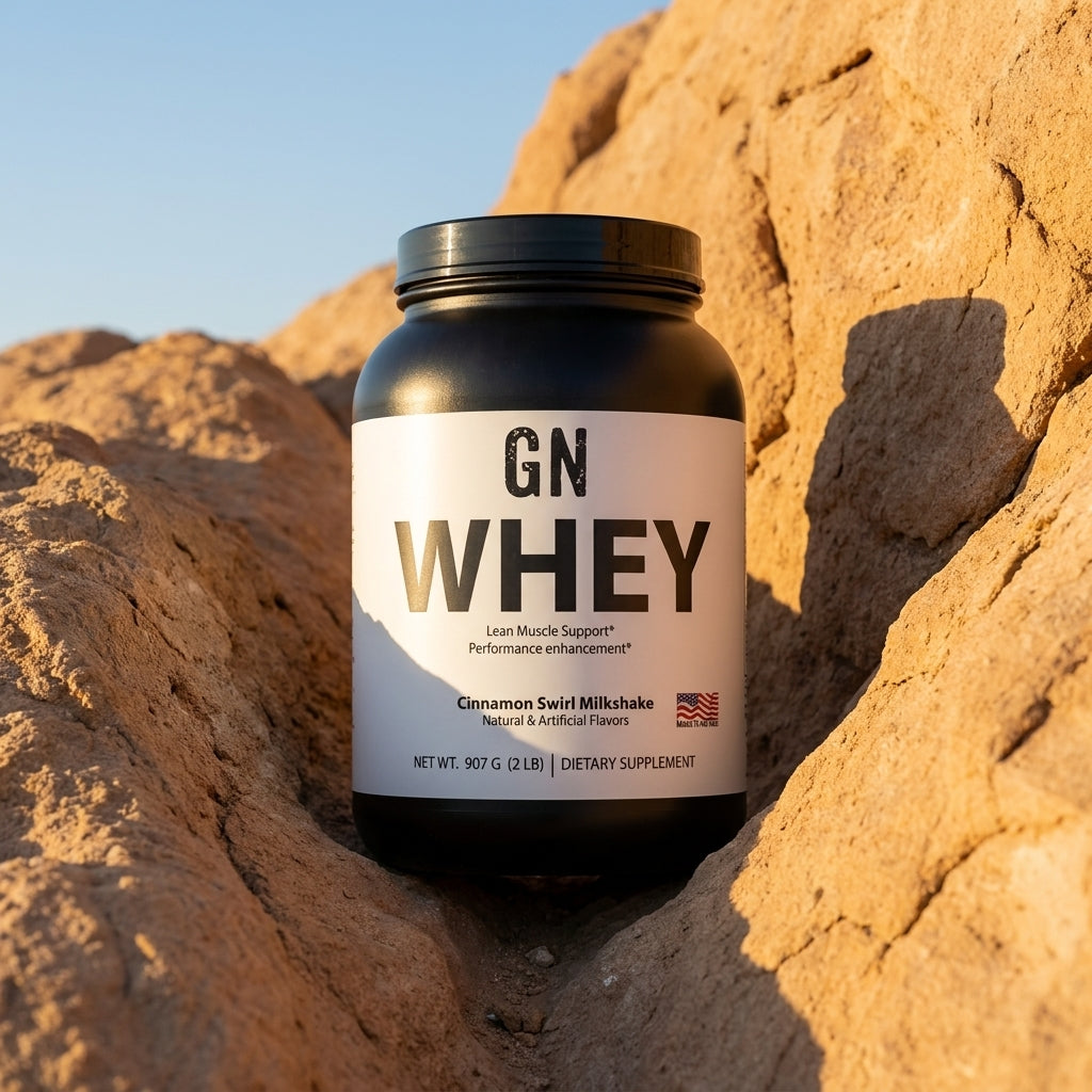 Whey Premium Protein Blend 2lb Cinnamon Swirl Milkshake – 99.5% Purity | GetGN | Use the selected product image as the exact product identity and material reference, not as a composition to copy.